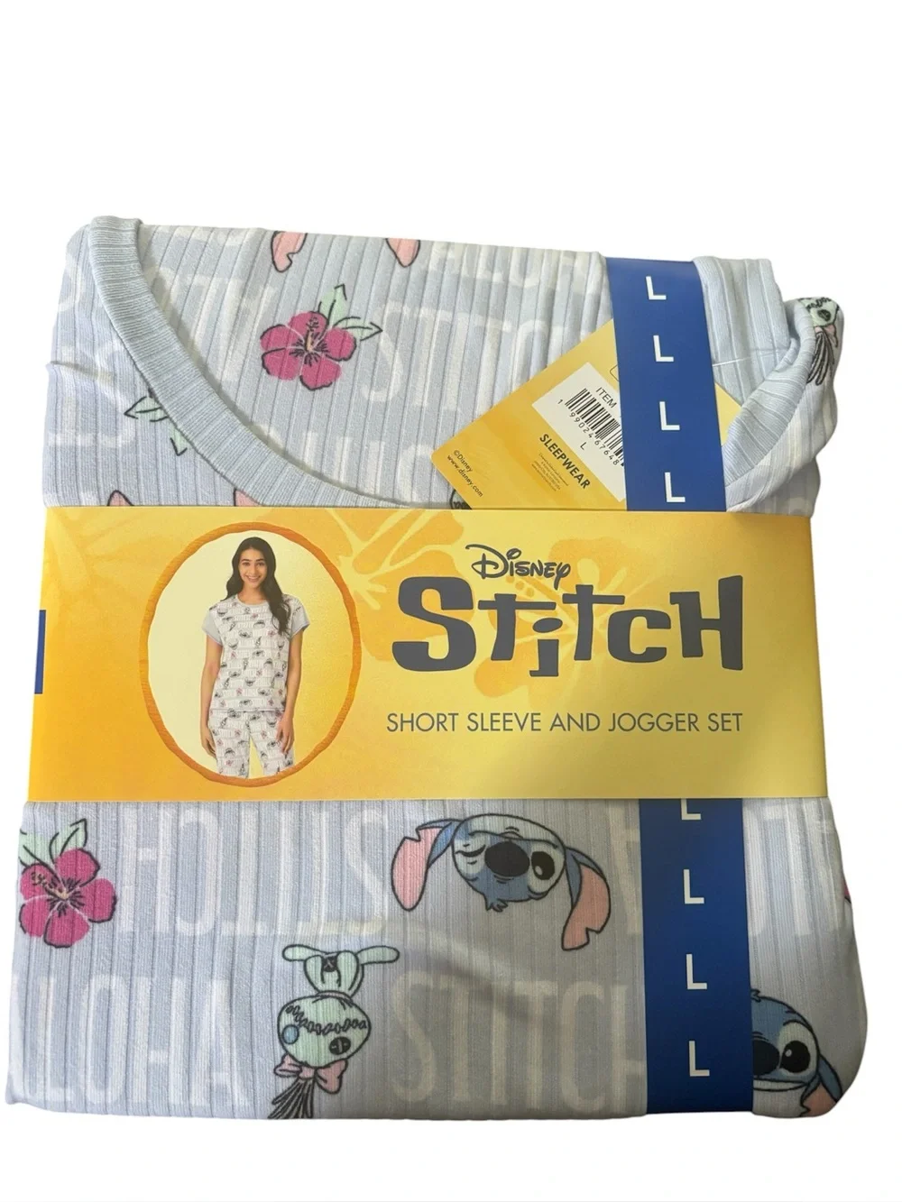 Disney Stitch Short Sleeve and Jogger Pajama Set - Light Blue with Pink Floral - Picture 2 of 3